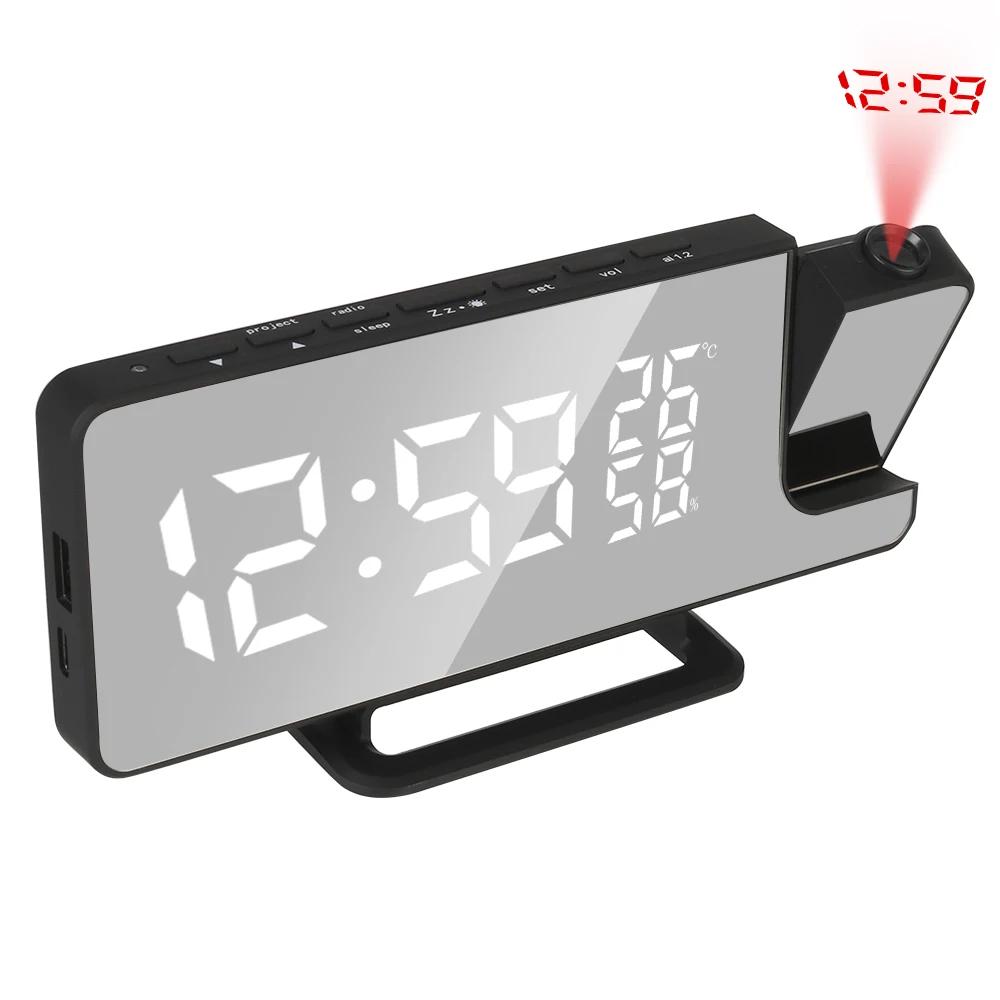 Temperature Display LED Digital Smart Alarm Clocks Electronic Desktop Clock Bedside 180 Time Projector Snooze FM Ra